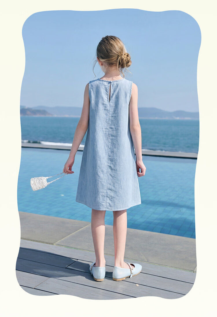 CHANZUIGOU Girls' Tencel Linen Denim Dress 2026 Summer New Elegant Printed Sleeveless Dress 22